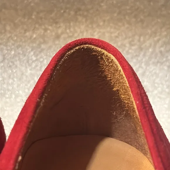 Ralph Lauren Loafers 7.5 B Red Leather Suede Flat Shoe Womens Gold Button 40516