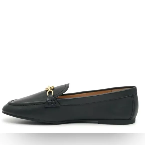 Ralph Lauren Womens Averi Loafer Flats Black Leather And Gold Emblem Detail 10M