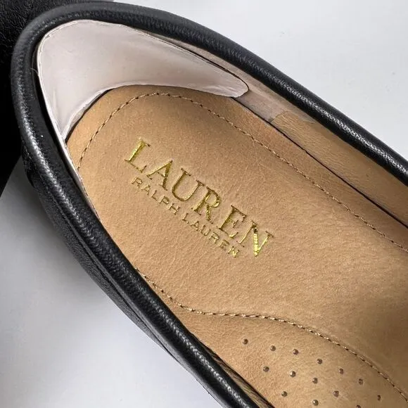 Ralph Lauren Womens Averi Loafer Flats Black Leather And Gold Emblem Detail 10M