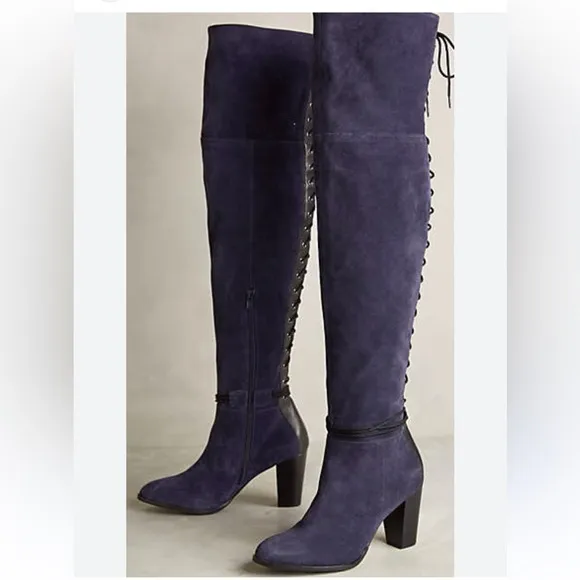 RARE Anthropologie Over the Knee-High Boots in Navy