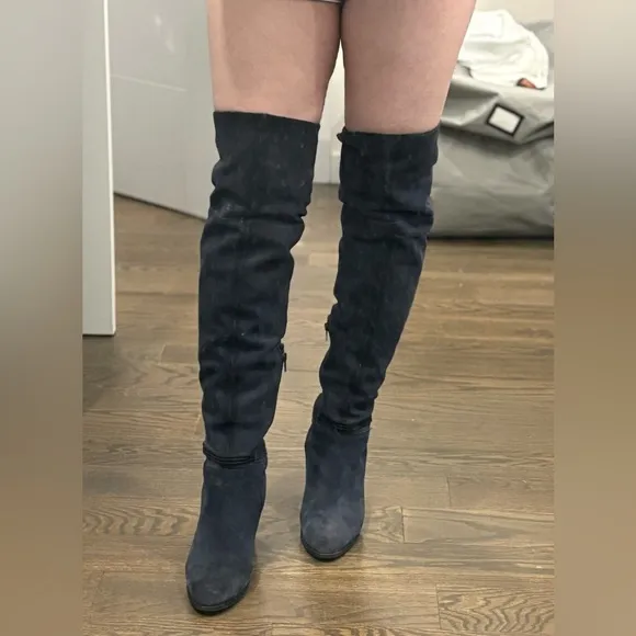 RARE Anthropologie Over the Knee-High Boots in Navy