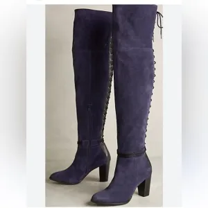 RARE Anthropologie Over the Knee-High Boots in Navy