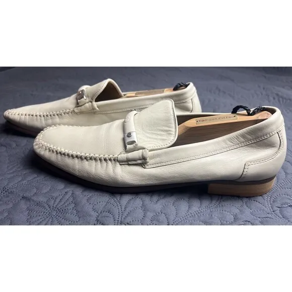 Rare FLORSHEIM &quot;Baxley&quot; Cream Ornamented Strap Leather Loafers 12 D Pre-Owned