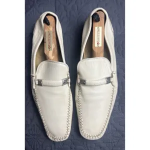 Rare FLORSHEIM &quot;Baxley&quot; Cream Ornamented Strap Leather Loafers 12 D Pre-Owned