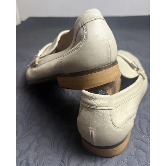 Rare FLORSHEIM &quot;Baxley&quot; Cream Ornamented Strap Leather Loafers 12 D Pre-Owned