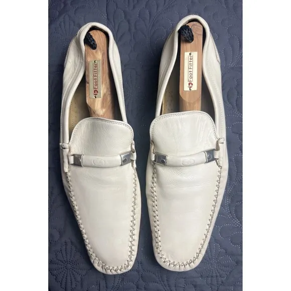 Rare FLORSHEIM &quot;Baxley&quot; Cream Ornamented Strap Leather Loafers 12 D Pre-Owned