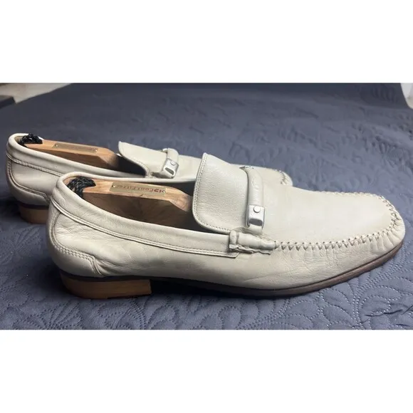 Rare FLORSHEIM &quot;Baxley&quot; Cream Ornamented Strap Leather Loafers 12 D Pre-Owned