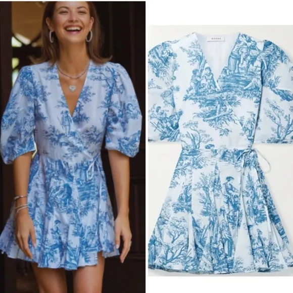 RARE Rhode ROSIE COTTON MINI WRAP DRESS IN FRENCH WHITE TOILE