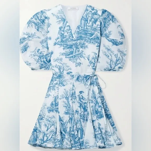 RARE Rhode ROSIE COTTON MINI WRAP DRESS IN FRENCH WHITE TOILE