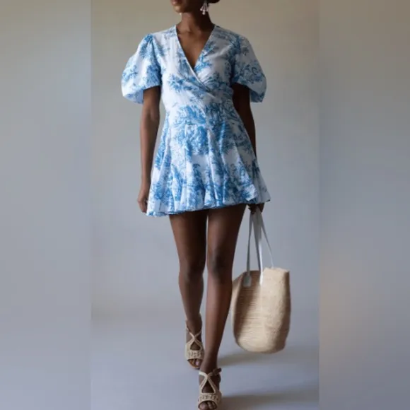 RARE Rhode ROSIE COTTON MINI WRAP DRESS IN FRENCH WHITE TOILE