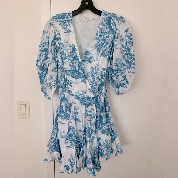 RARE Rhode ROSIE COTTON MINI WRAP DRESS IN FRENCH WHITE TOILE