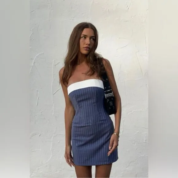 RARE! With Jean Chloe Corset Dress in Pin Me pinstripe