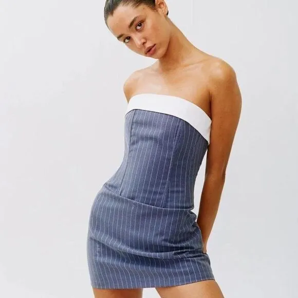 RARE! With Jean Chloe Corset Dress in Pin Me pinstripe