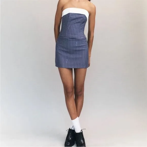 RARE! With Jean Chloe Corset Dress in Pin Me pinstripe