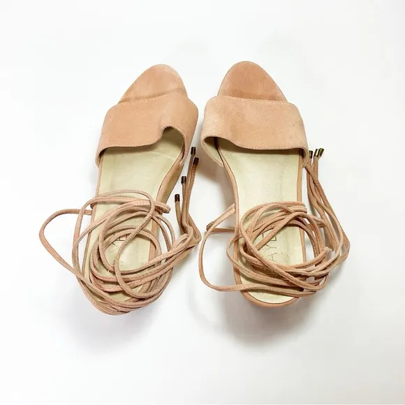 Raye Finley Ankle Tie Wood Wedge Sandals in Ballet Pink Suede