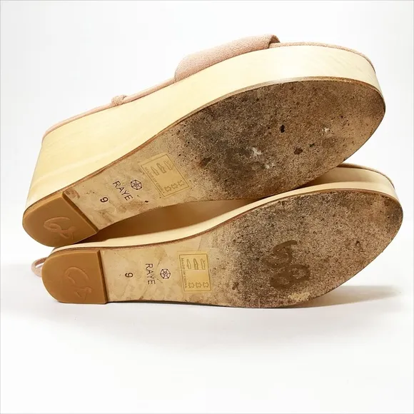Raye Finley Ankle Tie Wood Wedge Sandals in Ballet Pink Suede
