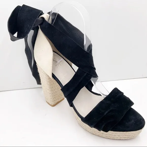 {RAYE} Leather &amp; Suede Ankle Wrap Platform Heels