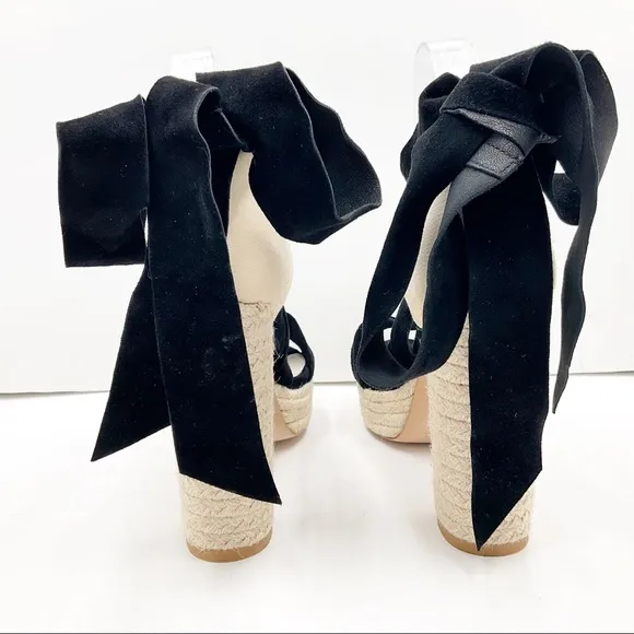 {RAYE} Leather &amp; Suede Ankle Wrap Platform Heels