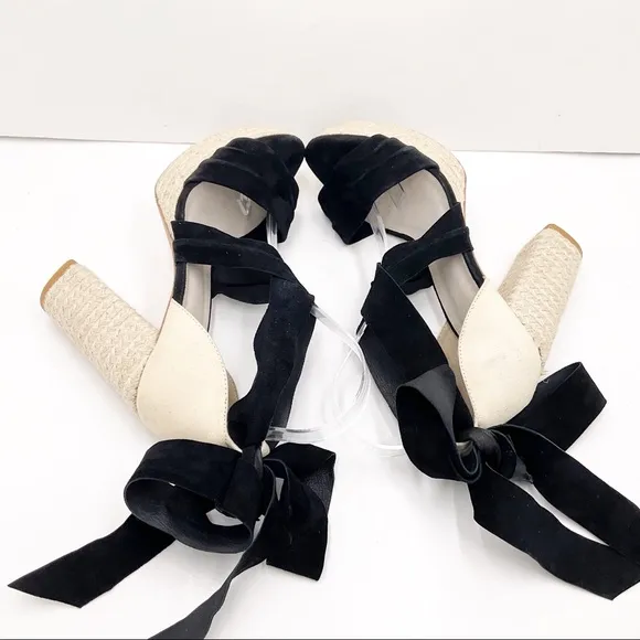 {RAYE} Leather &amp; Suede Ankle Wrap Platform Heels
