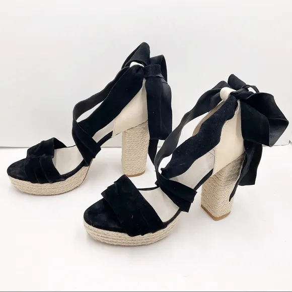 {RAYE} Leather &amp; Suede Ankle Wrap Platform Heels