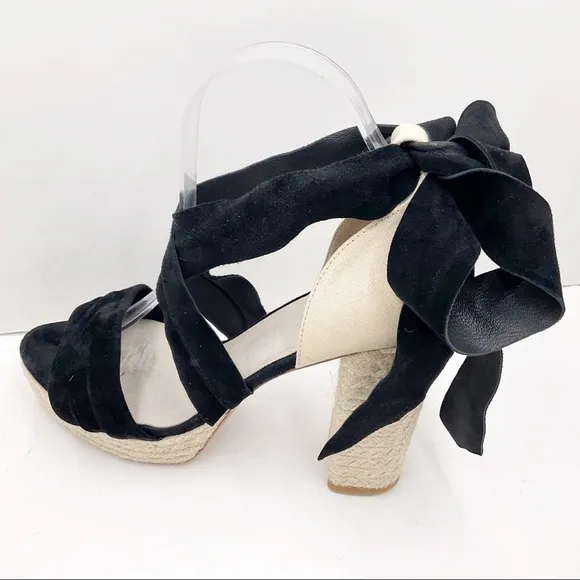 {RAYE} Leather &amp; Suede Ankle Wrap Platform Heels