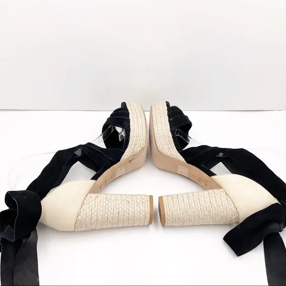 {RAYE} Leather &amp; Suede Ankle Wrap Platform Heels