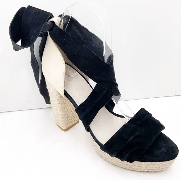 {RAYE} Leather &amp; Suede Ankle Wrap Platform Heels