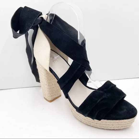 {RAYE} Leather &amp; Suede Ankle Wrap Platform Heels