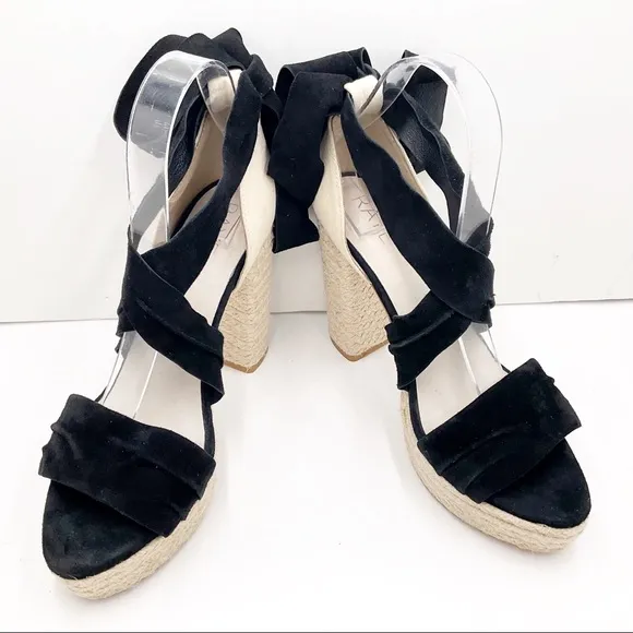 {RAYE} Leather &amp; Suede Ankle Wrap Platform Heels