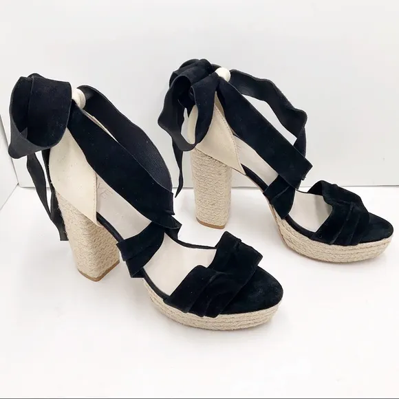 {RAYE} Leather &amp; Suede Ankle Wrap Platform Heels