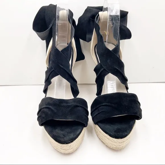 {RAYE} Leather &amp; Suede Ankle Wrap Platform Heels