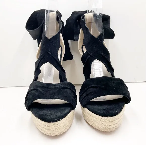 {RAYE} Leather &amp; Suede Ankle Wrap Platform Heels