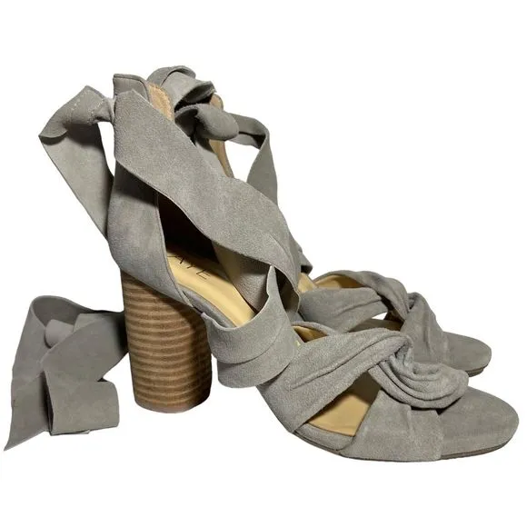 RAYE Mira Heels Sandals Shoes Women's Size US 6.5 / EUR 37 Gray Suede Ankle Wrap