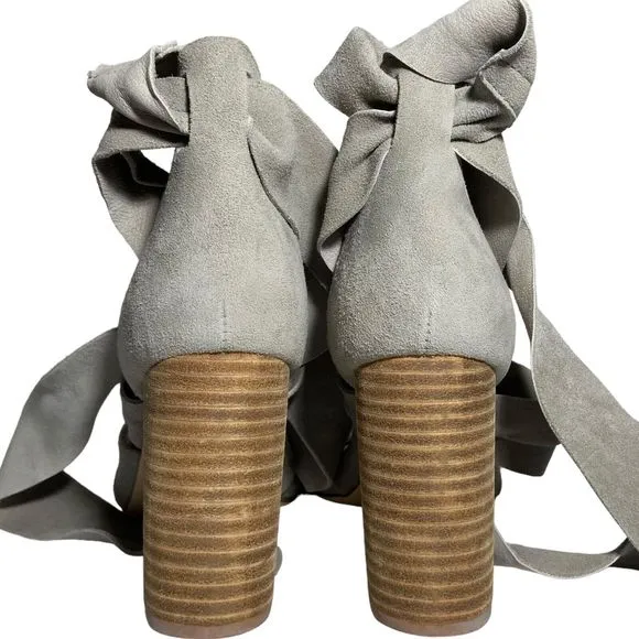 RAYE Mira Heels Sandals Shoes Women's Size US 6.5 / EUR 37 Gray Suede Ankle Wrap
