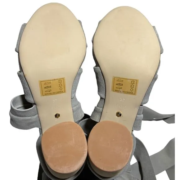 RAYE Mira Heels Sandals Shoes Women's Size US 6.5 / EUR 37 Gray Suede Ankle Wrap