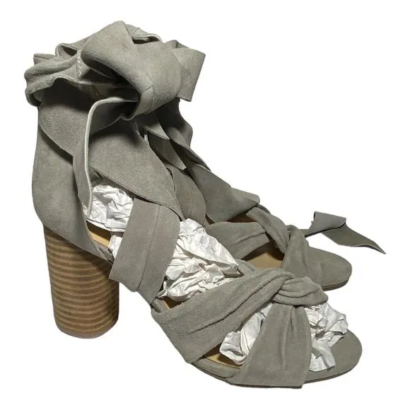 RAYE Mira Heels Sandals Shoes Women's Size US 6.5 / EUR 37 Gray Suede Ankle Wrap
