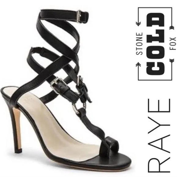 Raye X Stone Cold Fox Milan  Black Strappy Heeled Sandals, Size 8