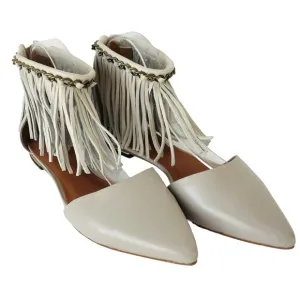 Rebecca Minkoff Faith Fringe Ankle Strap Pointy Gray Flat Shoes Sandals Sz 9