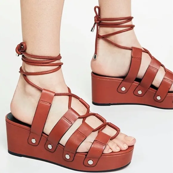 {Rebecca Minkoff} Iven Leather Wedge Lace-up Sandals