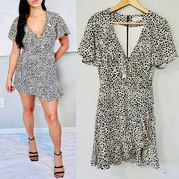 REBECCA VALLANCE Anya A-Line Leopard Wrap Dress