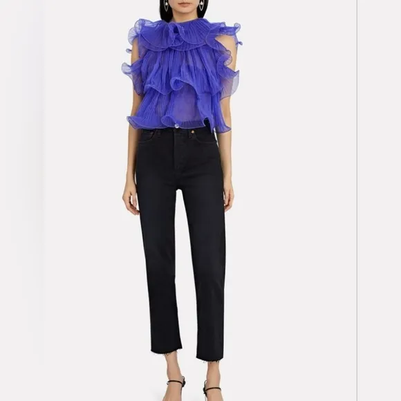 Re/Done 70's High-Rise Stove Pipe Crop Jean Jet Black Raw Hem Size 26 NWT!
