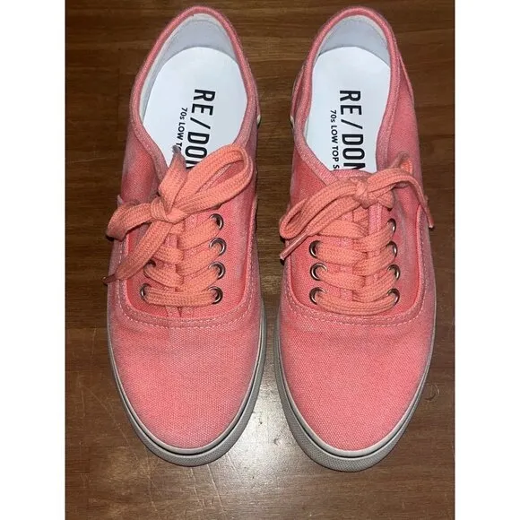 Re/Done 70s Low Top Skate Sneakers in Coral New Womens