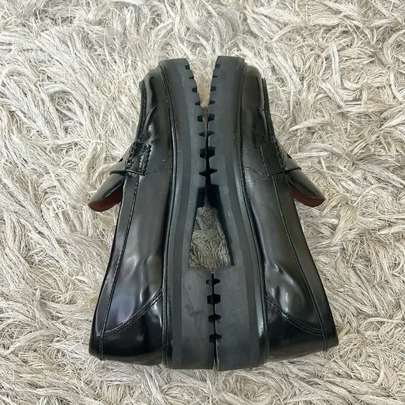 Reformation Agathea Black Leather Chunky Lug Sole Penny Loafers size 8 AS-IS