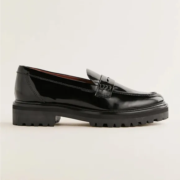 Reformation Agathea Black Leather Chunky Lug Sole Penny Loafers size 8 AS-IS