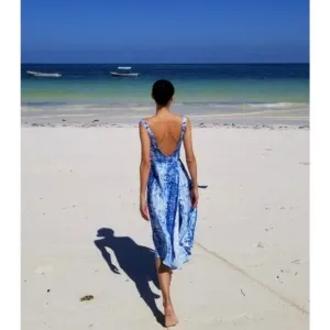 Reformation Garten Blue Tie Dye Wrap Midi Dress Linen Medium Low Back Spring