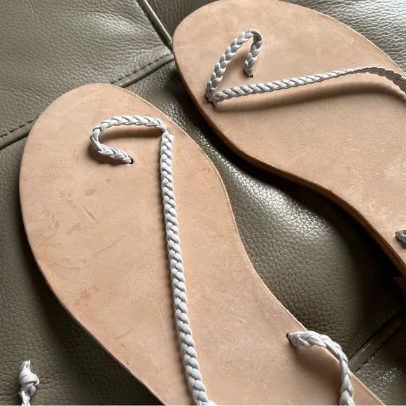 Reformation Gladiator Toe Strap White Flat Sandals Sz 8.5 Tie Ankle Summer Boho
