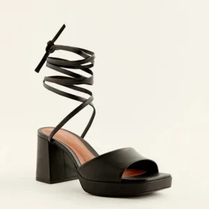 REFORMATION | Magda Ankle Tie Black Leather Sandals in Size US 8