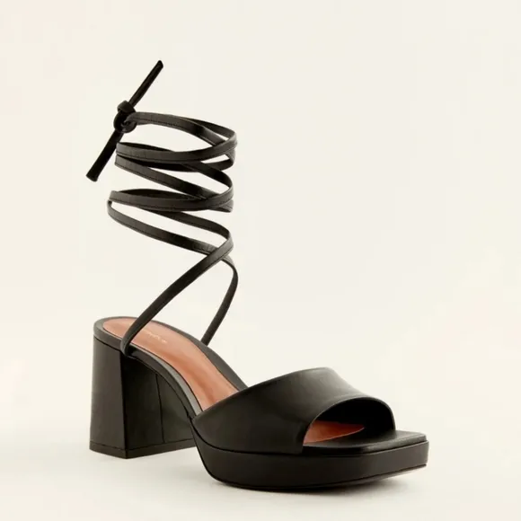REFORMATION | Magda Ankle Tie Black Leather Sandals in Size US 8