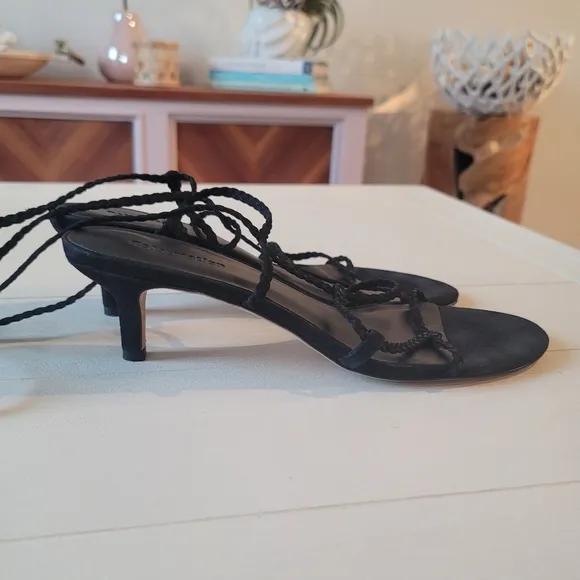Reformation Suede Porto Kitten Heel Sandals in Black