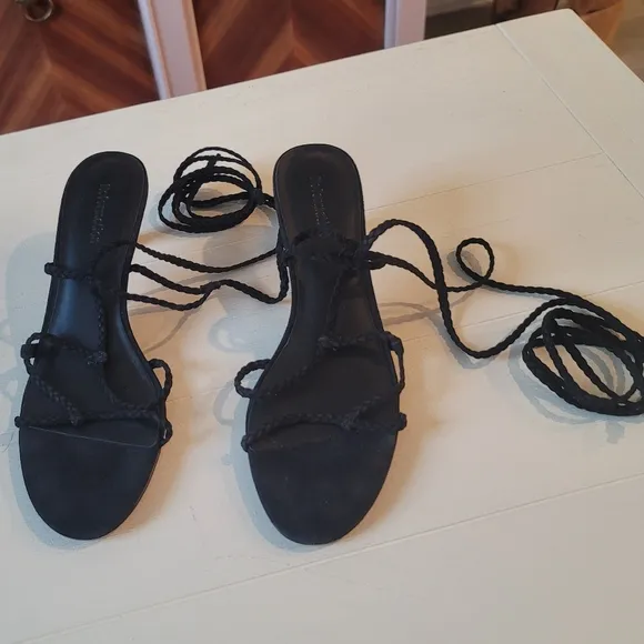 Reformation Suede Porto Kitten Heel Sandals in Black
